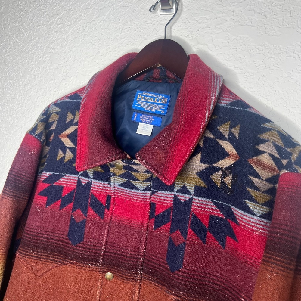Vintage HIgh Grade Western WearB multicolored Pendleton Aztec wool Jacket Size L - Picture 2 of 12